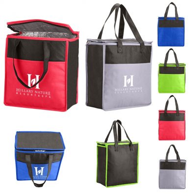 Two-Tone Flat Top Insulated Non-Woven Grocery Tote