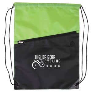 Two-Tone Poly Drawstring Backpack With Zipper