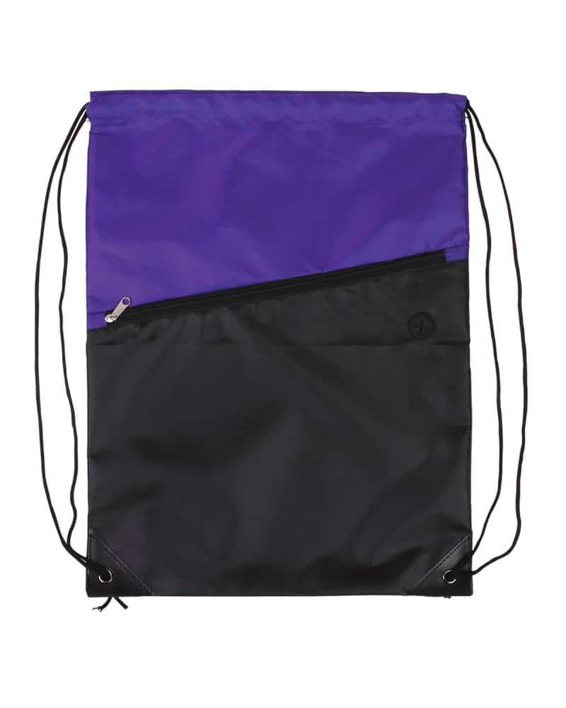 Two-Tone Poly Drawstring Backpack With Zipper - 4