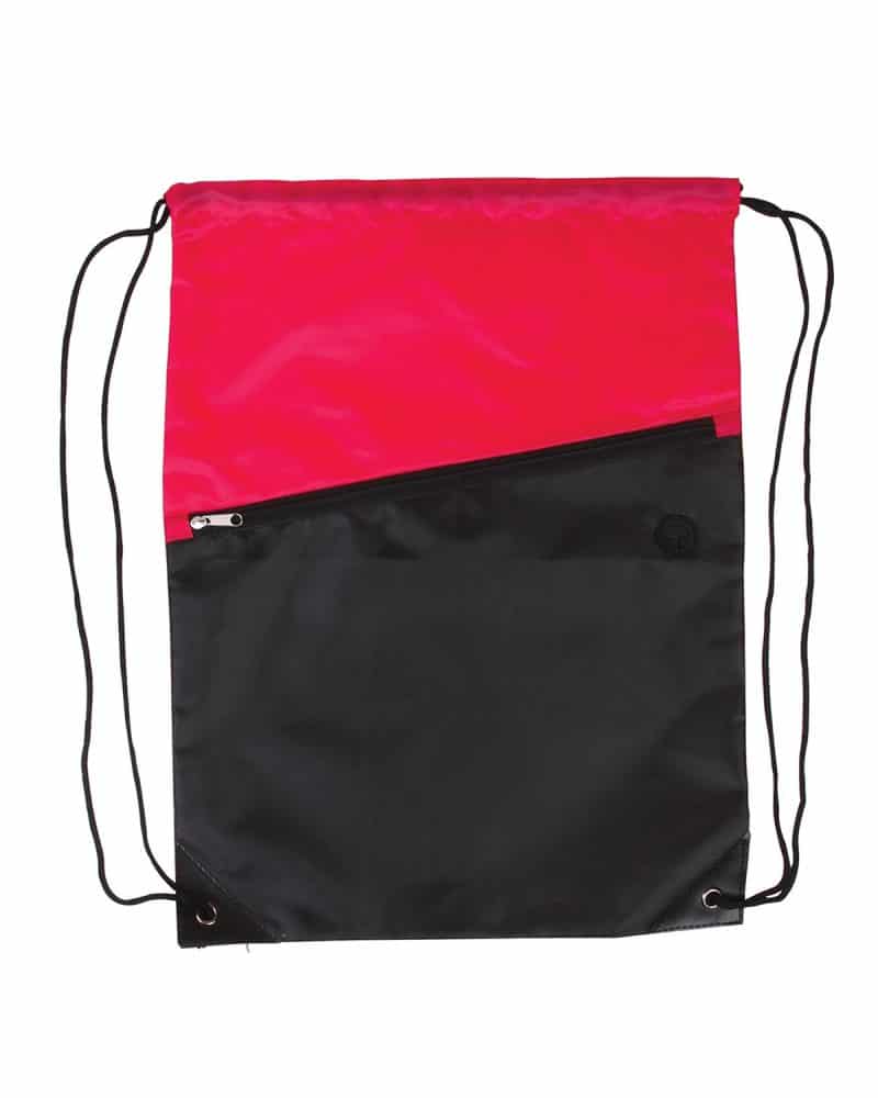 Two-Tone Poly Drawstring Backpack With Zipper - 5