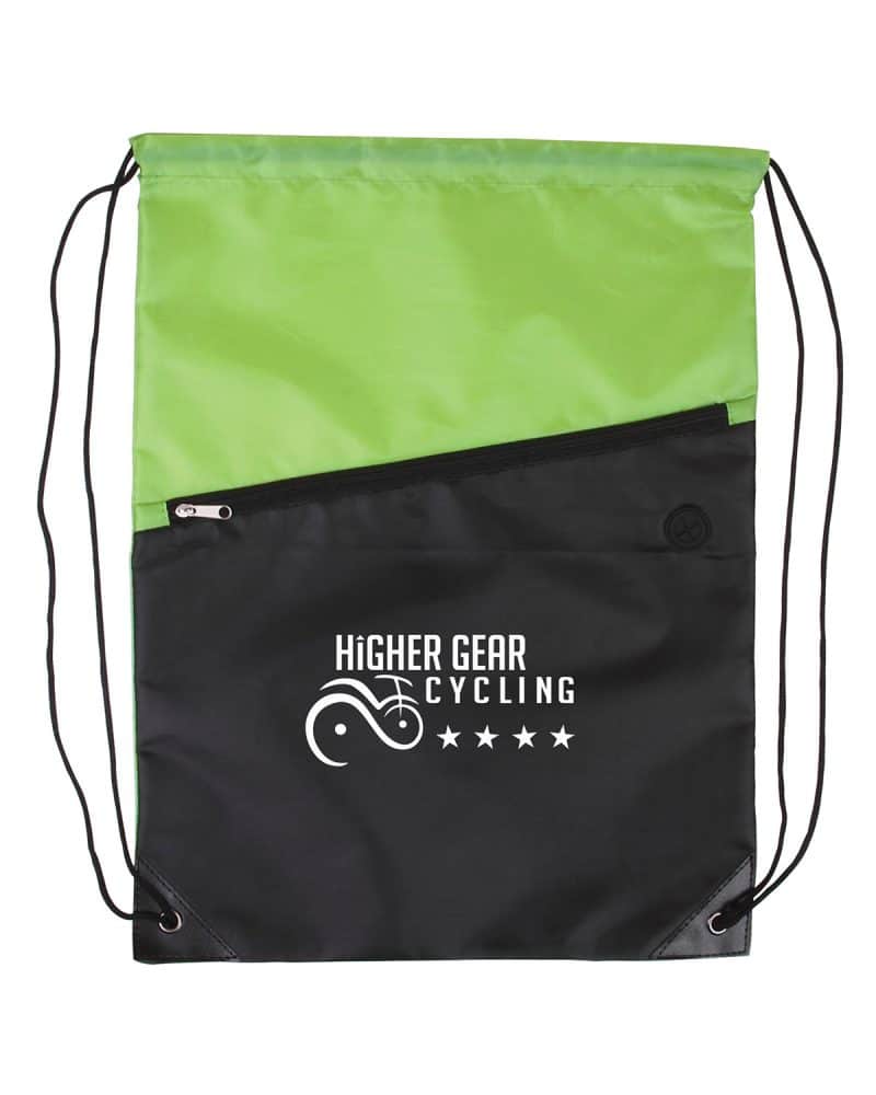 Two-Tone Poly Drawstring Backpack With Zipper